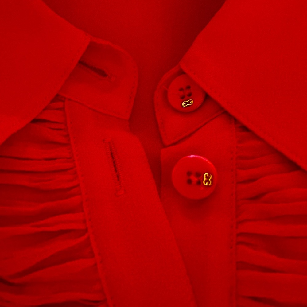 Escada Gorgeous Red 💯 Silk Logo Button Blouse - Picture 15 of 16